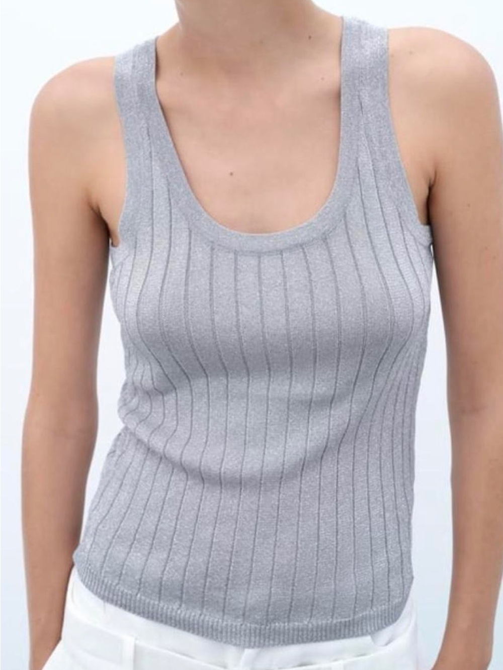 Zara Silver Ribbed Scoop Neck Tank
